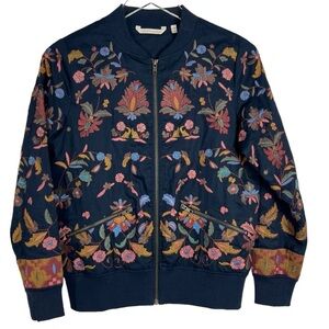 SOFT SURROUNDINGS Full Zip Navy Embroidered Bomber Style Jacket women's XS